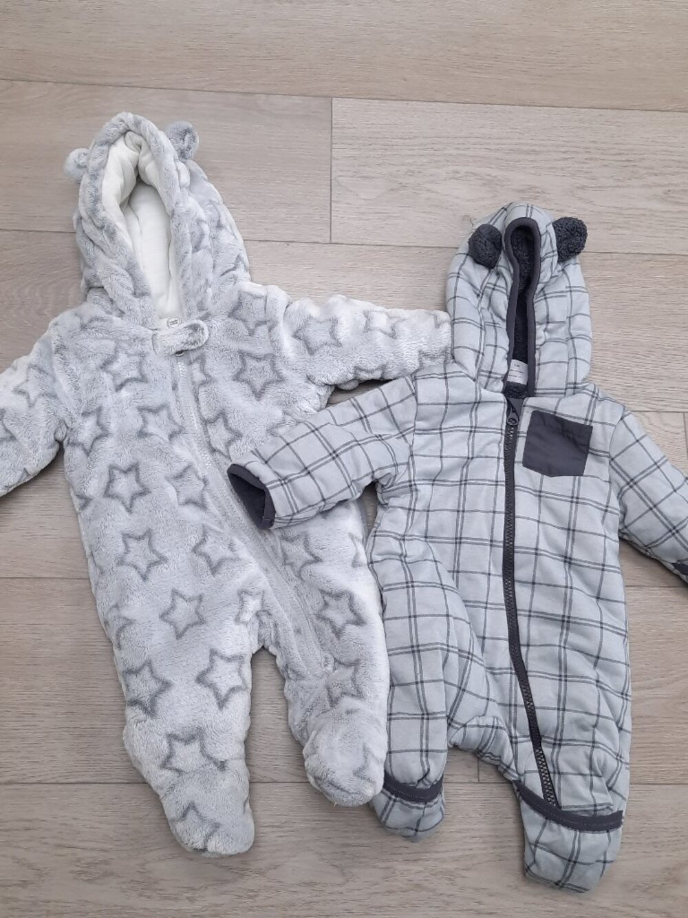 Infant Baby Bear Fleece Sherpa Bunting Pramsuit Jumpsuit - Gray,Newborn 0-3 mths